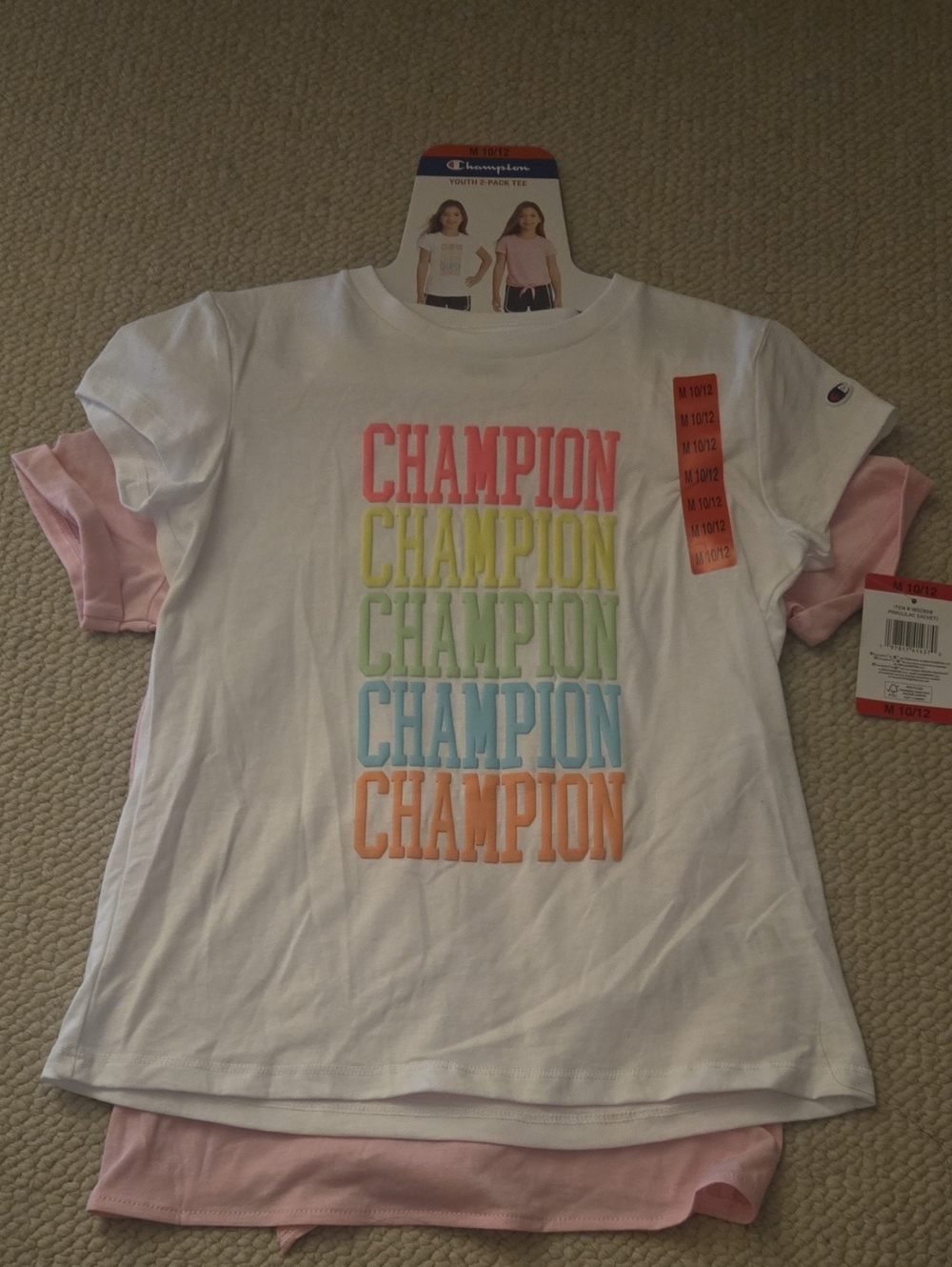 Champion Girls White & Pink Short-Sleeve Tee Bundle, Size M 10/12